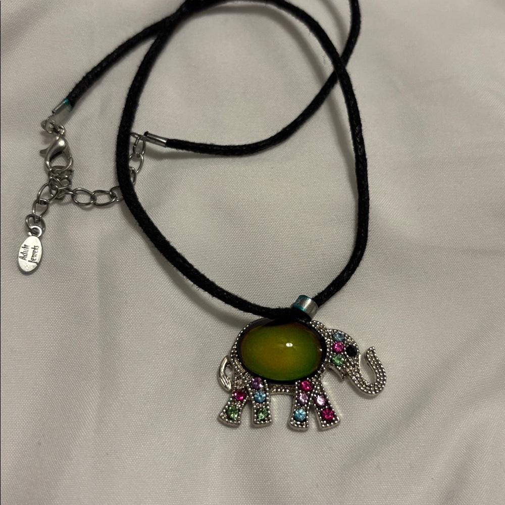 Mood Elephant Pendant Necklace with Black Cord